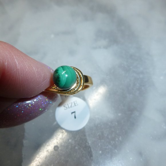 18k Yellow Gold EP Malachite Dolphin Ore Ring - Picture 6 of 11